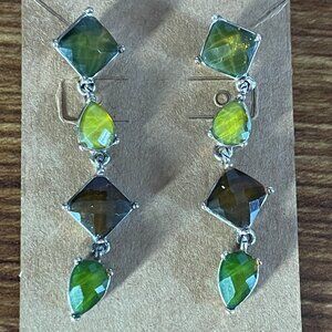 Vintage Multi-Greens Sqaure & Tear Drop Dangle Earrings